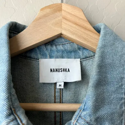 Nanushka Dress Denim Short Sleeve 80s Wash Blue Belted Mini Dress M Size M