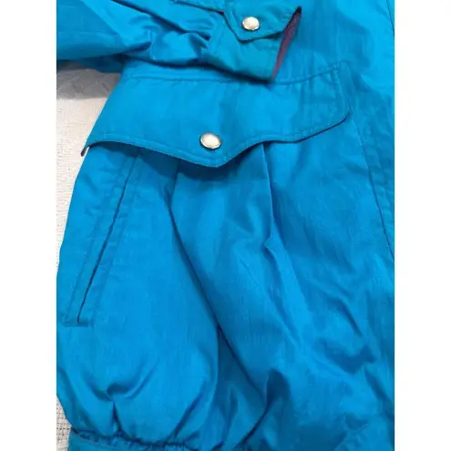 Unex Vintage 90s Windbreaker Jacket Size Medium Teal Green Shoulder Pads Blue