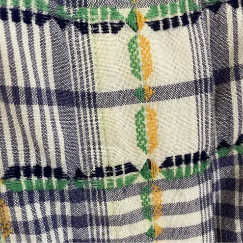 Vintage Plaid Shirt Women Country White Yellow Green Top Blouse Casual Relaxed Size 2X