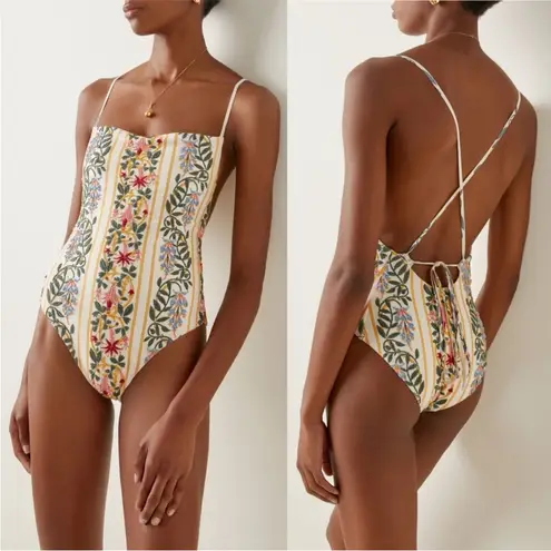 Agua By Agua Bendita Caoba Lluvia Floral Embroidered Swimsuit Multi Large NWT Green