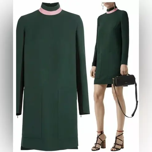 Burberry NWOT  women’s dark green zoya two-tone shift dress