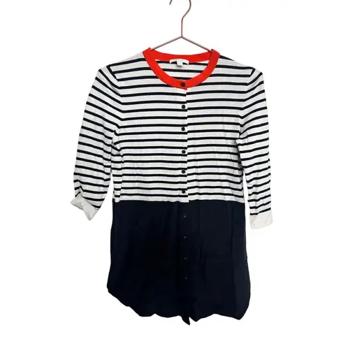 COS Black White Red Horizontal Striped Button Up Mini Silk Dress size US XS