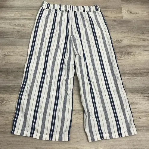 a.n.a White & Blue Stripe Linen/Cotton Blend Wide Leg Pull On Pants Size Large