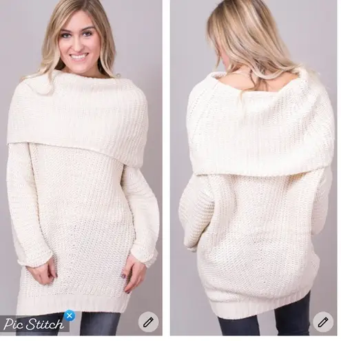 Umgee  Ribbed Foldover Sweater Cream