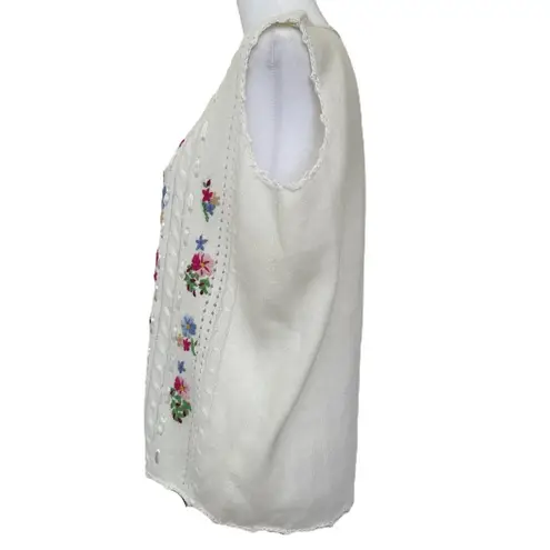 Vintage Floral Embroidered Lightweight Knit Vest Womens Size M Cottagecore Size M