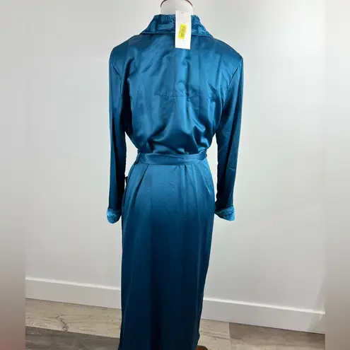 Cabernet Teal Blue Satin Robe XS NWT Dramatic Velvety Shawl Collar