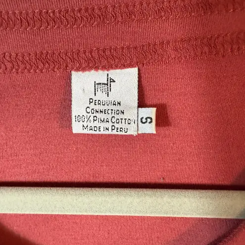 Peruvian Connection Pima Cotton T Shirt SZ S Muted Burgundy Detailed Round Neck