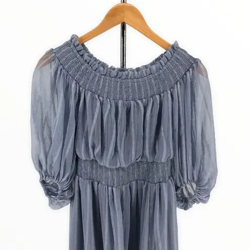 ASOS Maternity Off Shoulder Blue Stripe Mini Dress with Sheer Blouson Sleeve Size undefined