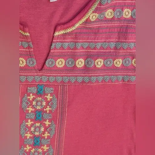 Fresh Produce Pink Embroidered Bohemian Floral Frenzy Tunic Dress L Cotton Beach