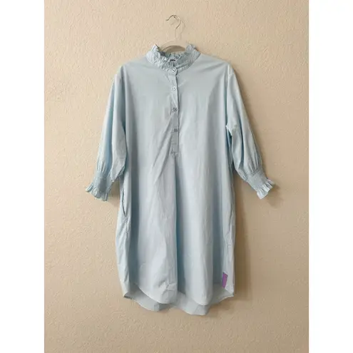 Caryn Lawn Kimberly Ruffle Collar Preppy Poplin Dress Light Blue Size M Size M