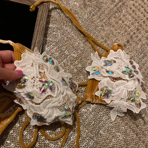 NEW Velvet Velour & Lace Customized String Gemstone Bikini Glam Size Small Sugar