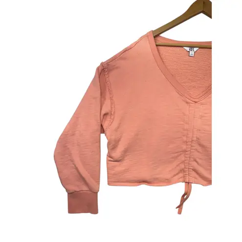 Joy Lab Pink Ruched V Neck Cropped Sweatshirt Long Sleeve Women's Size L Size L