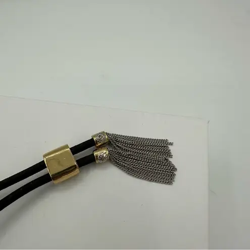 Henri Bendel Black Elastic Band Bracelet with Tassel Chain and Rhinestones