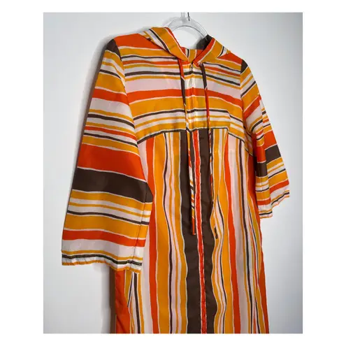 1970s Bard’s Toronto Striped Hooded Zip Caftan Dress vacation pool beach medium Orange