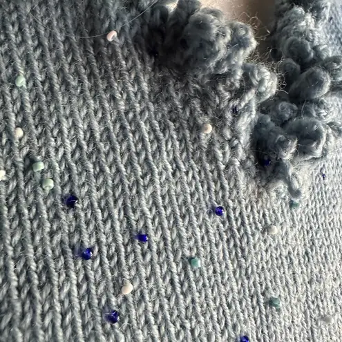 1960s VINTAGE | Unique Blue Beaded V Neck Sweater Dress | Approx size Small Med