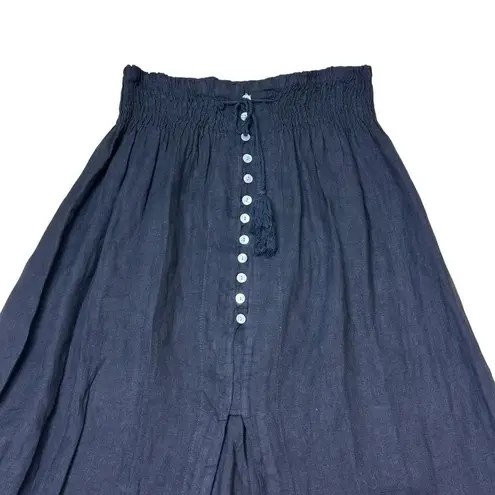Gigi Moda NWT Smocked Waist Black Maxi Skirt Front Slit Buttons Tie O/S Linen Size undefined - Image 7