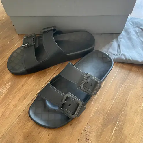Balenciaga Mallorca Transparent Dual-buckle Slide Sandals In Black Sz 10 New