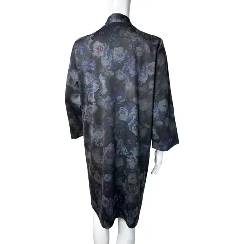Clara Sunwoo Kimono Duster Women XS Black Floral Open Front Lagenlook Artsy Purple