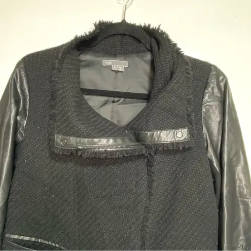 Vince  Boucle Wool Moto Scuba Lamb Leather Sleeve Motorcycle Jacket Black S