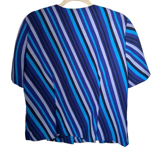 Leslie Fay 90's Vintage Women’s Sz 12 Blue Stripe Top Button Up Short Sleeve