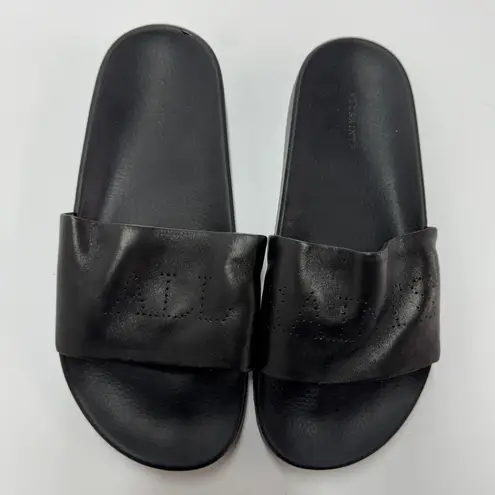 ALLSAINTS Sandals Womens EU 39 US 9 Karli Black Leather Perforated Logo Slides