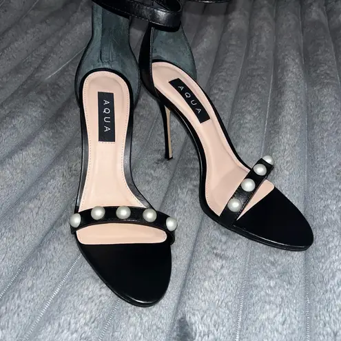 AQUA  Black Pearl embellished heels