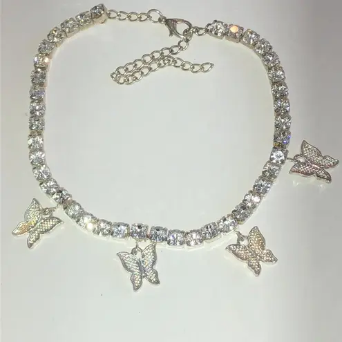 Elegant Silver Tone Rhinestone Butterfly Ankle Bracelet Set