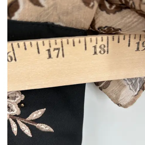 Silkland Woman Y2K Sheer Floral Embroidered Kimono Shirt Tie Back Black Sz 1X XL Brown