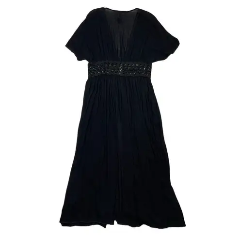 Lavender Field *New Swimsuit Cover Up Womens Lg Black Crochet Maxi Tie Travel