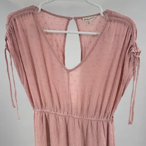 Main Strip Pink Maxi Dress M Swiss dot tiered keyhole back cottage prairie boho