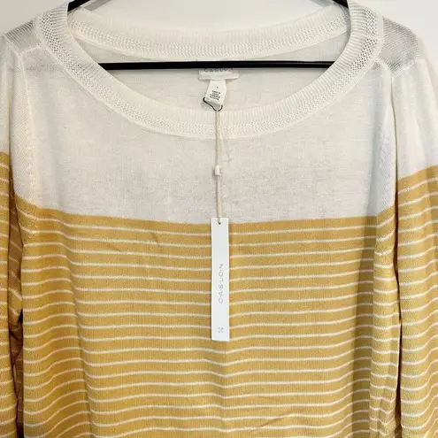 Caslon NWT Colorblock Striped Sweater in Yellow Placed Stripe - L