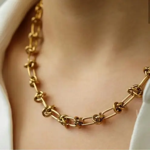 18K Plated Gold Knot Chain chunky Necklace SET Stainless Steel womens jewelry