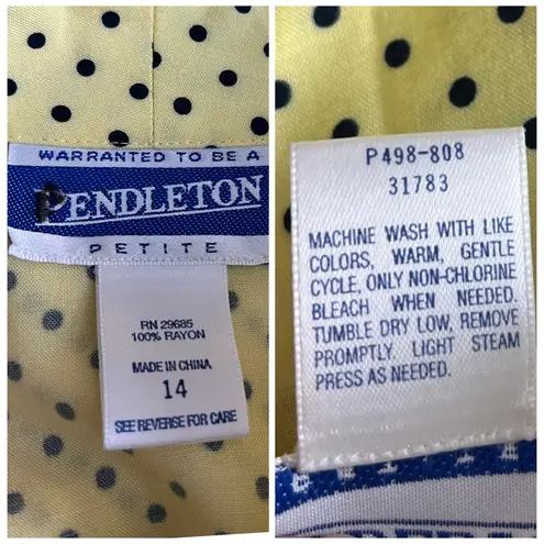 Pendleton Vintage 2 Piece Skirt Blouse Set Yellow Polka Dot Women’s Size 12/14P