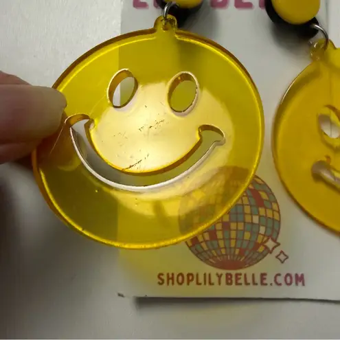 Lily Belle Earrings Smily Faces Hanging Pierced Acrylic Bold Fun Yellow Large