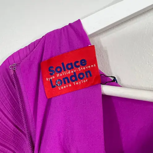 Solace London Tanzy Fuchsia Pleated White Bow Long Sleeve Mini Cocktail Dress