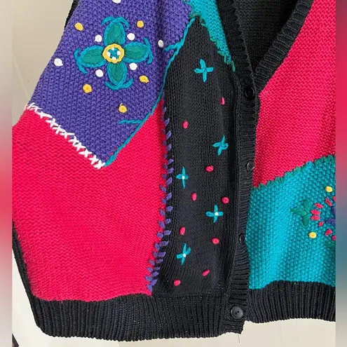 Vintage 90s embroidered stitch floral granny core cottage core sweater vest Size 3X