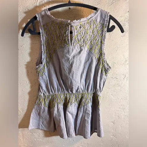 HD in Paris Gray and Lime Green Anthro brand Smocked Peplum Tank Top embroidered summer tank