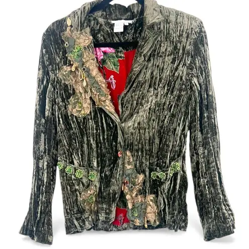 Alberto Makali L Blazer crushed green velvet jacket patches charms Victorian