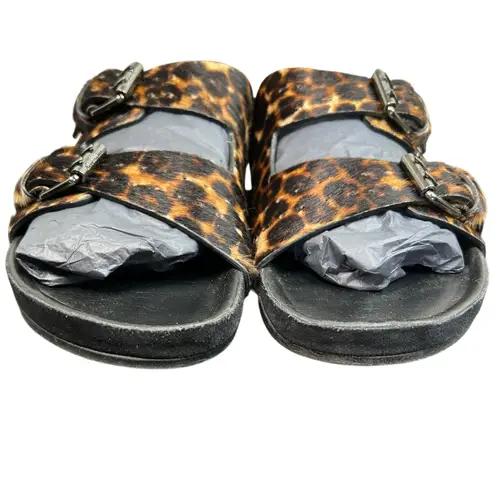 The Kooples NIB Leo Poulain Leather Animal Print Double Strap Sandal Size EU38