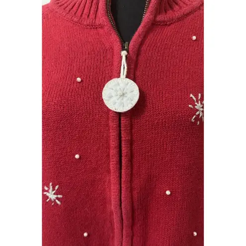 White Stag Y2K Christmas Sweater Sz L Holiday Penguins Snowflakes Red