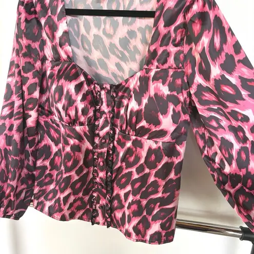 Venus  Pink Cheetah Leopard Print Office Siren Ruffle Y2K Style Sweetheart Blouse