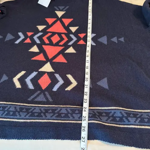 J Jill Women Size M Blue Aztec Knit Funnel Neck Sweater Poncho Boho Southwestern Size M