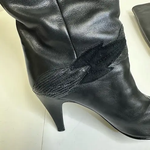 Gloria Vanderbilt Vintage Leather Boots – Size 6– Black High Heel Knee Boots