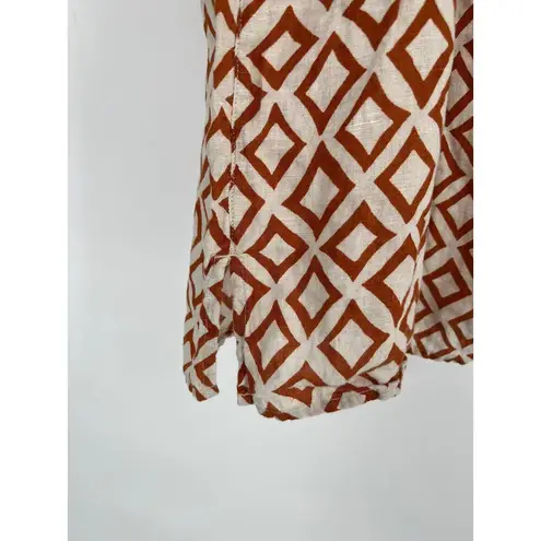 Lands'End  Sleeveless Tunic Top Sz 16P White Rust Orange Geometric Linen Shirt