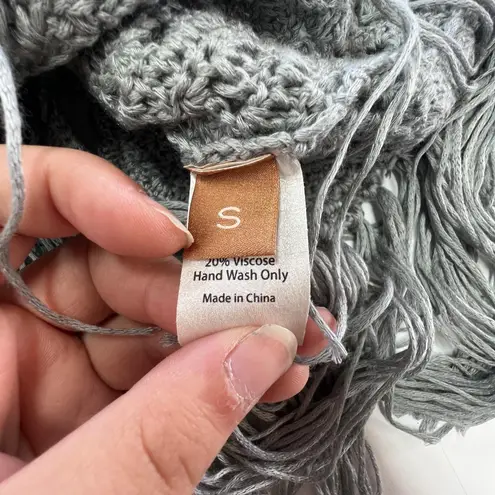 Meskita Tank Top Womens Small Crochet Fringe Boho Knit Festival Layered Beach Gray