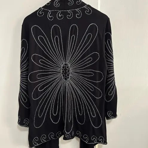 Investments Black Embroidered Open Front Cardigan