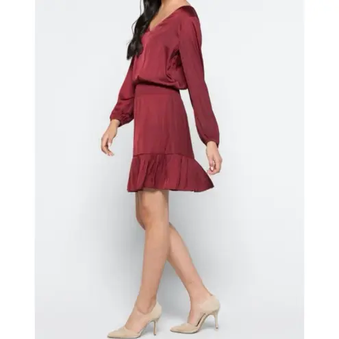 Nine Britton burgundy silky drop waist dress in size small. Long Sleeve