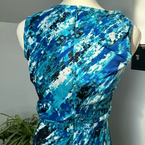 Calvin Klein  Sleeveless Jumpsuit in Blue‎ Ocean Print size 4 Beach Sea Packable - Image 4