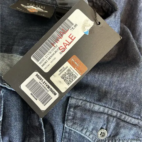 Harley Davidson Women's Denim Button Up Shirt Blue Dark Wash Biker Size M Size M