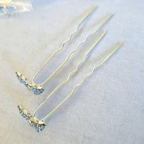 Set of 12 Silver Blue Rhinestone Butterfly Hair Pins